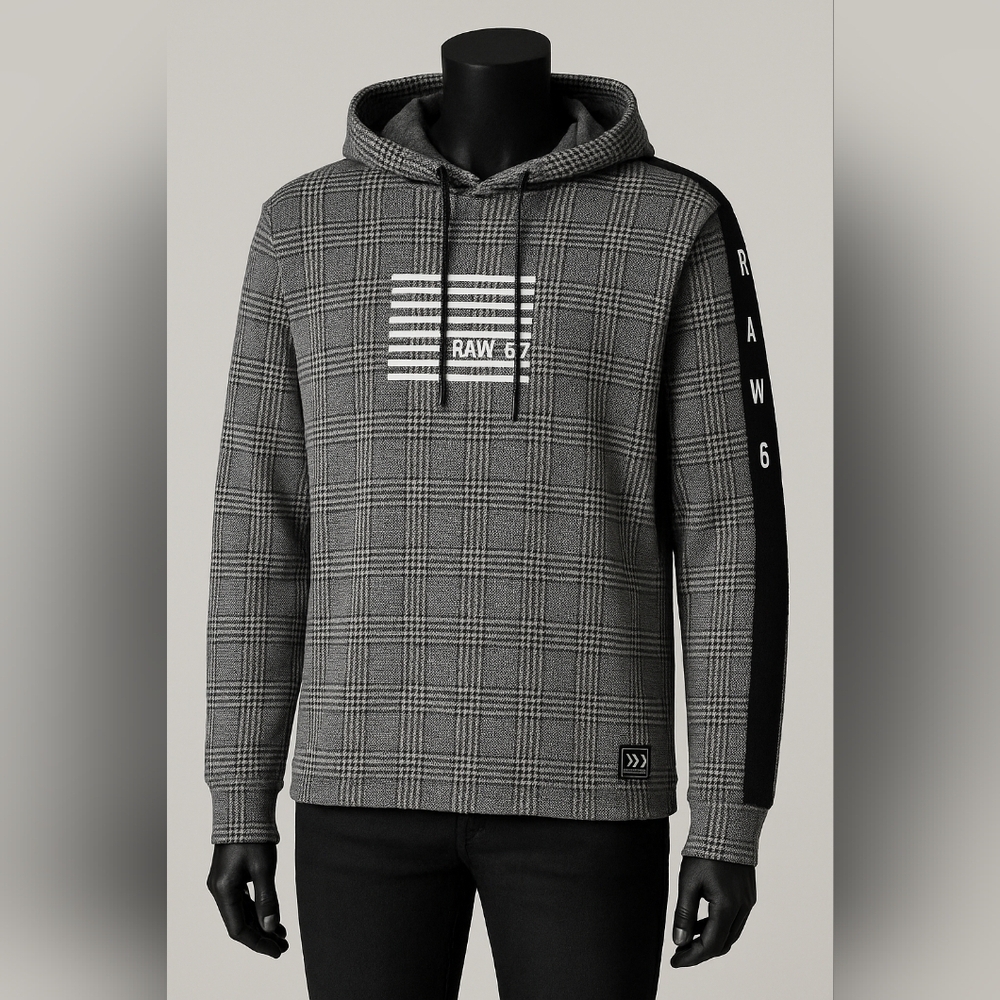 Projek RAW Gray and Black Plaid Men's Hoodie